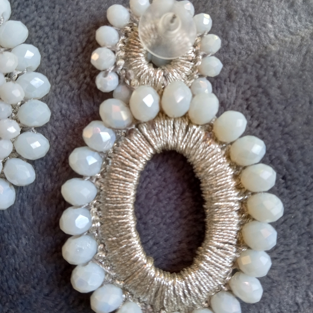 Silver And White Statement Breaded Earrings - image 8